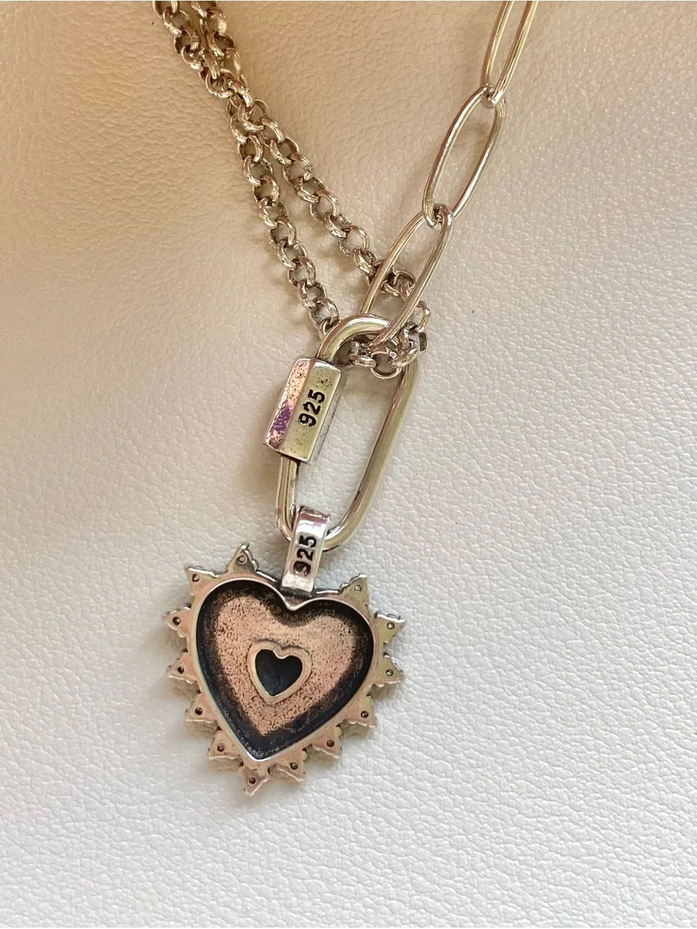 Silver Heart Pendant Necklace with Pearl Accent - Silver